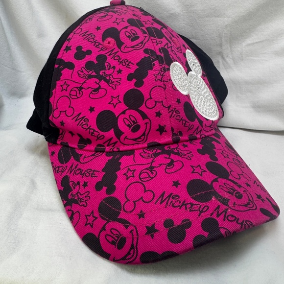 Disney Parks Micky Mouse Baseball Cap Youth Pink Fuschia Rhinestone Bling Adj - Picture 2 of 7